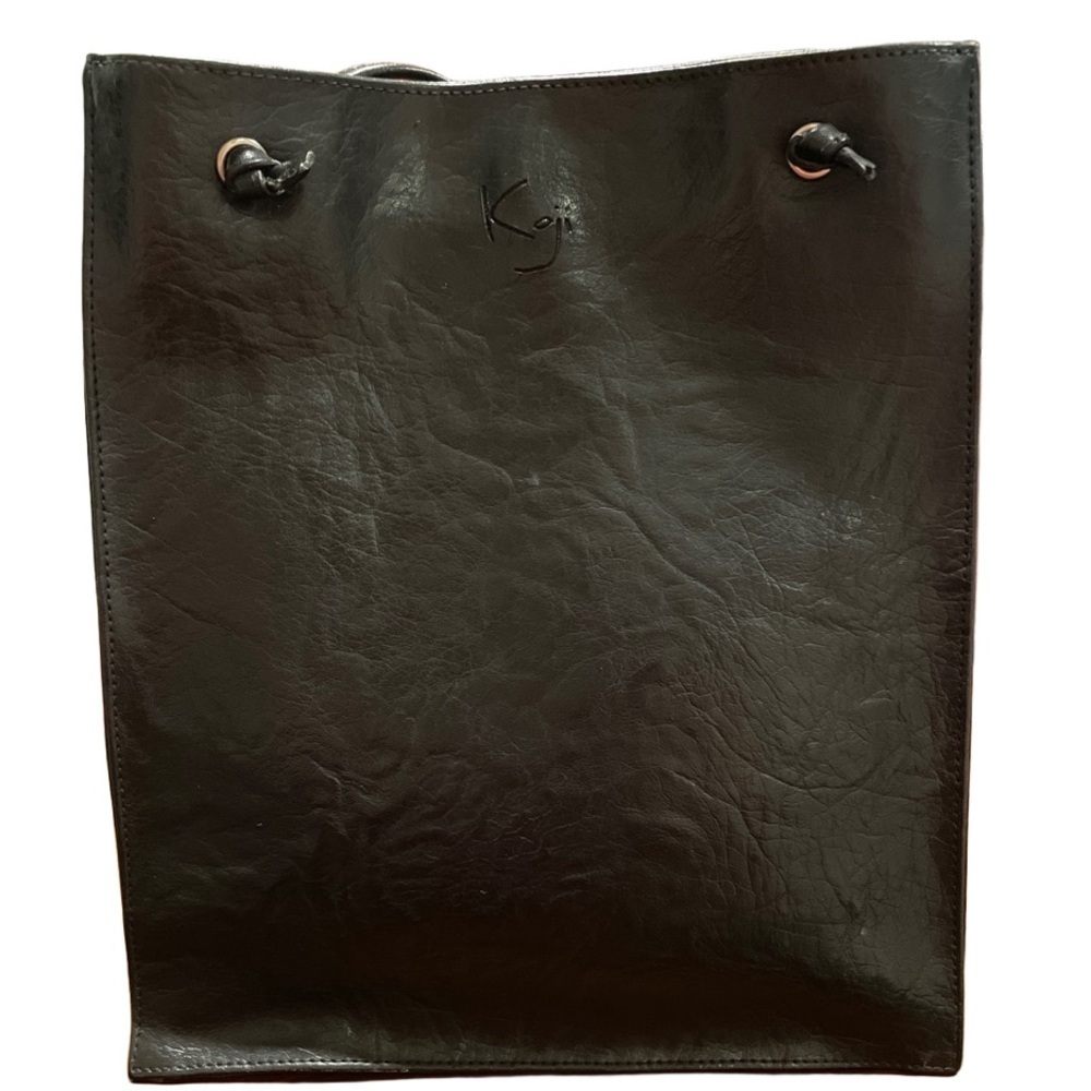 Koji black leather mini tote bag with leather straps. B7